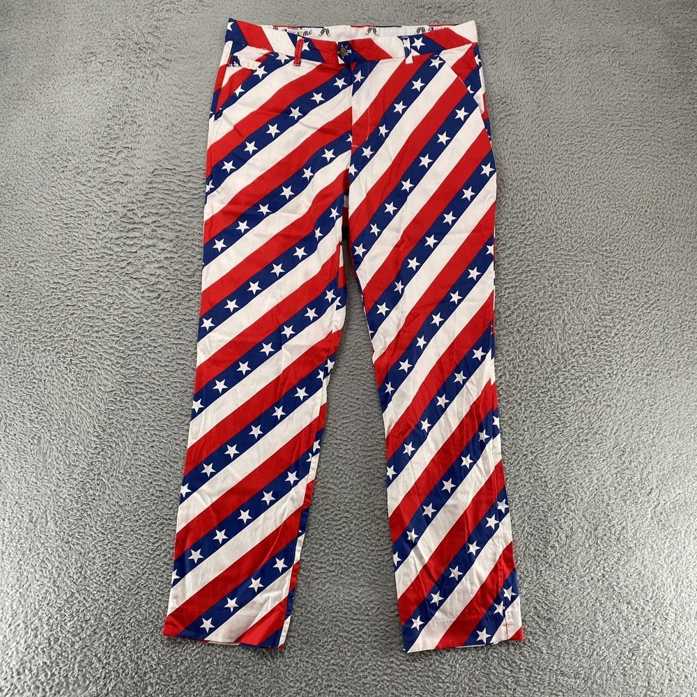 Royal & Awesome Chino Pants Mens 36x34 Flag Stars Pars Stripes Golf Patriotic